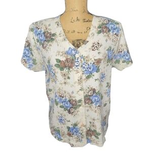 Vintage 90s Cottagecore Blue Floral Button up Soft Comfy Shirt